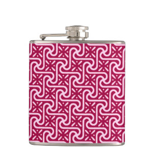 Egyptian tile pattern, burgundy and pink hip flask