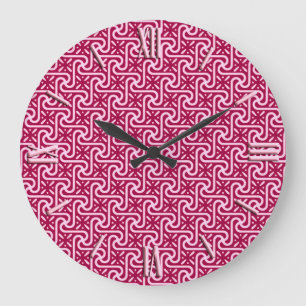 Egyptian tile pattern, burgundy and pink large clock