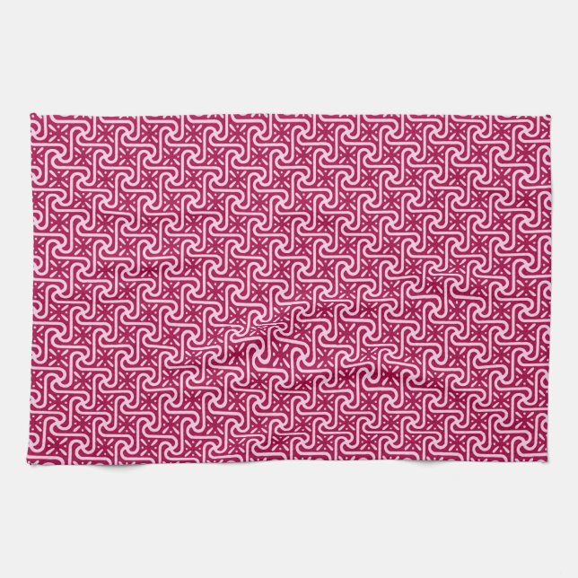 Egyptian tile pattern, burgundy and pink towel (Horizontal)