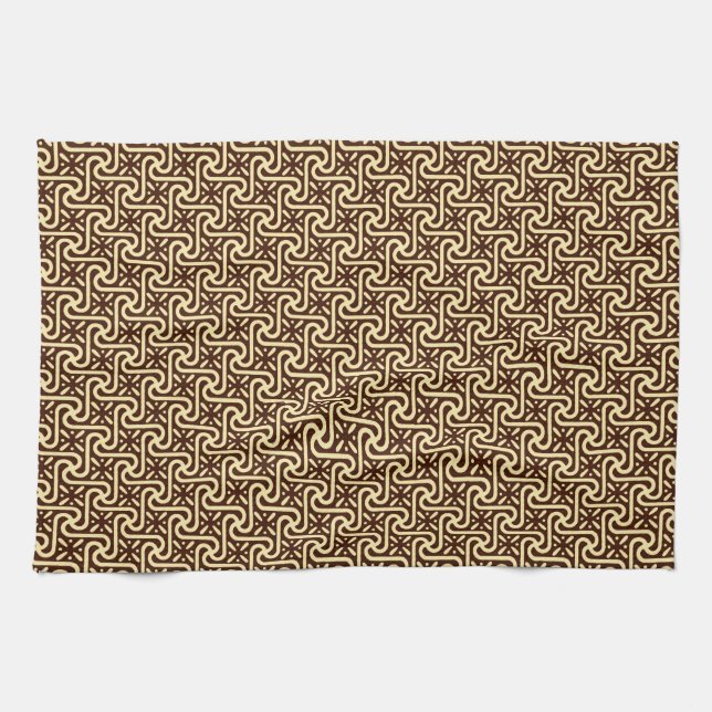 Egyptian tile pattern, chocolate brown and tan towel (Horizontal)