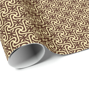 Egyptian tile pattern, chocolate brown and tan wrapping paper