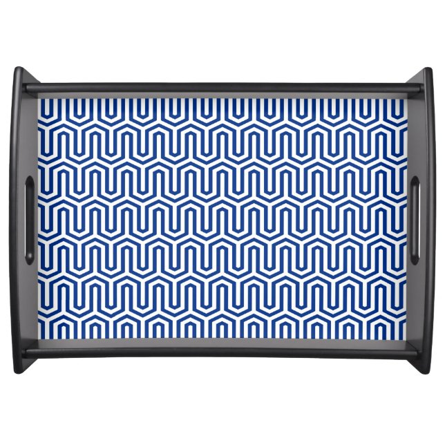 Egyptian tile pattern, cobalt blue and white serving tray (Front)