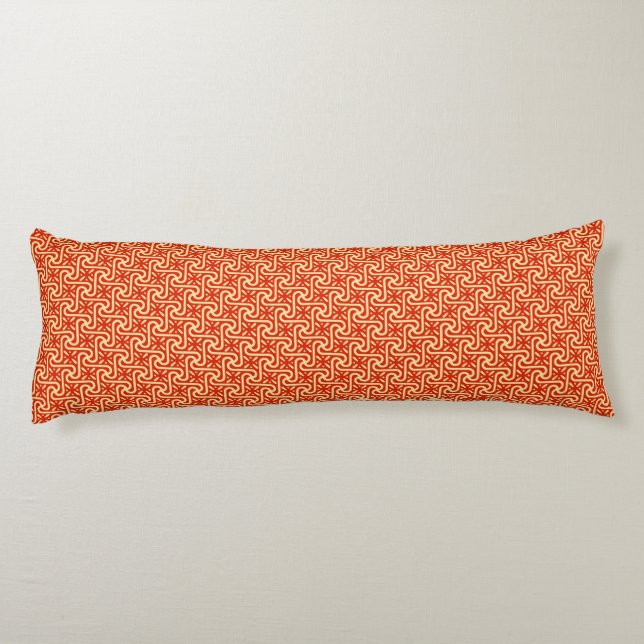 Egyptian tile pattern, coral orange body pillow (Back)