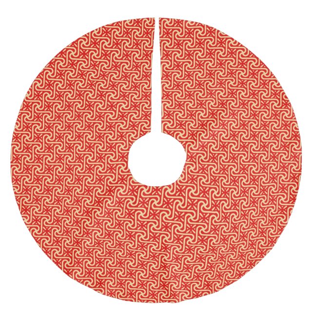 Egyptian tile pattern, coral orange brushed polyester tree skirt (Front)