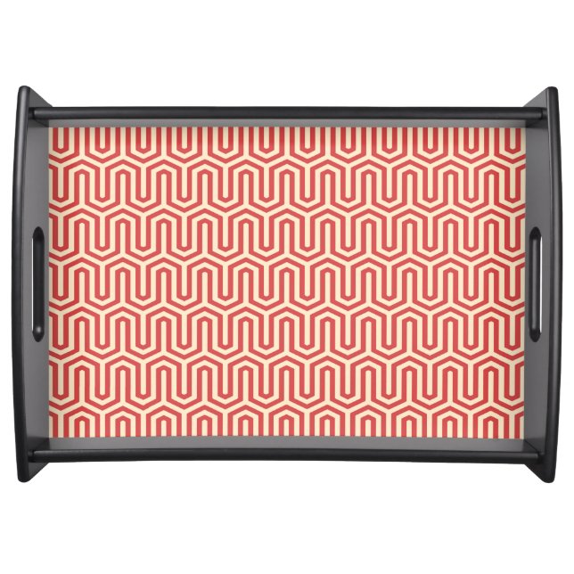 Egyptian tile pattern, coral orange serving tray (Front)