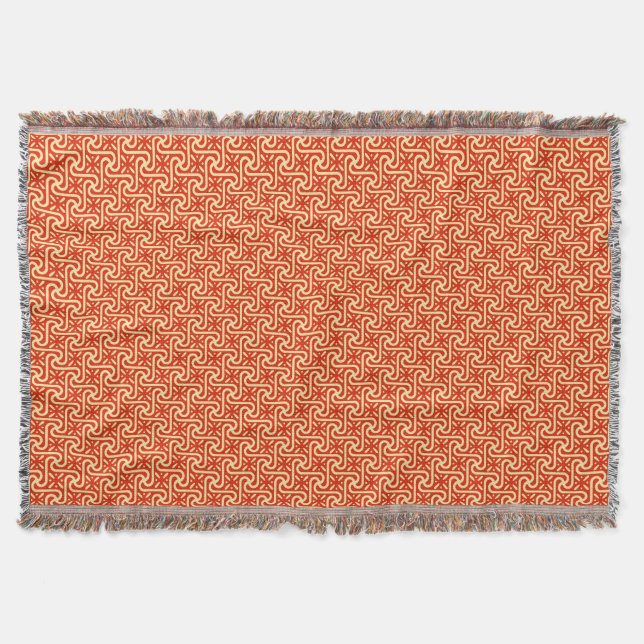 Egyptian tile pattern, coral orange throw blanket (Front)