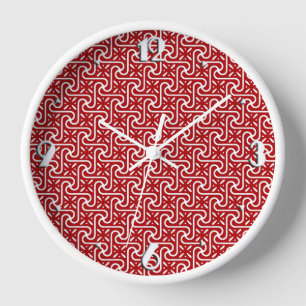 Egyptian tile pattern, dark red and white Clock