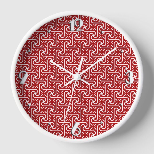 Egyptian tile pattern, dark red and white Clock (Front)