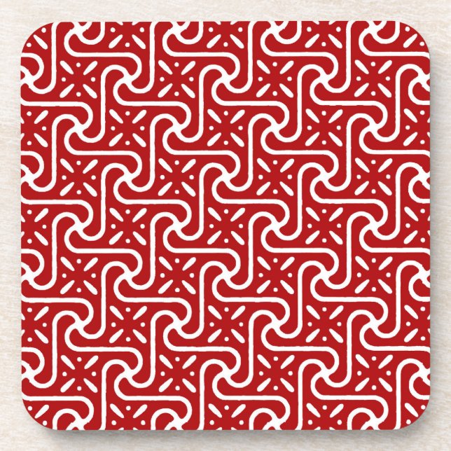 Egyptian tile pattern, dark red and white drink coaster (Front)