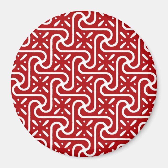 Egyptian tile pattern, dark red and white magnet (Front)