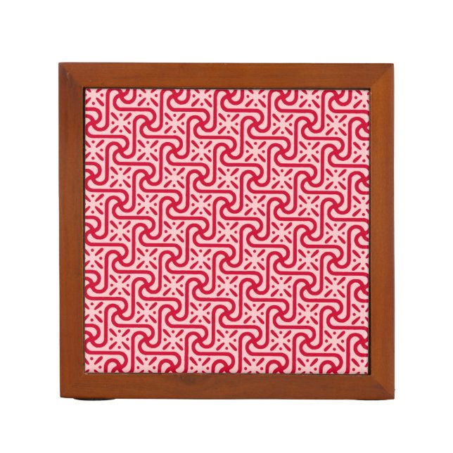 Egyptian tile pattern, deep and light pink desk organizer (Front)