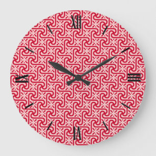 Egyptian tile pattern, deep and light pink large clock