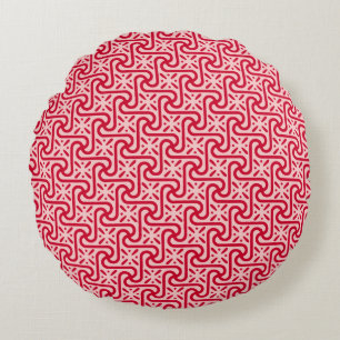 Egyptian tile pattern, deep and light pink round pillow
