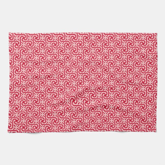 Egyptian tile pattern, deep and light pink towel (Horizontal)