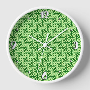Egyptian tile pattern, emerald and lime Clock