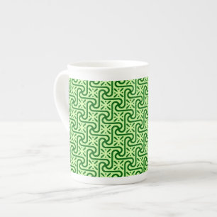 Egyptian tile pattern, emerald and lime green bone china mug