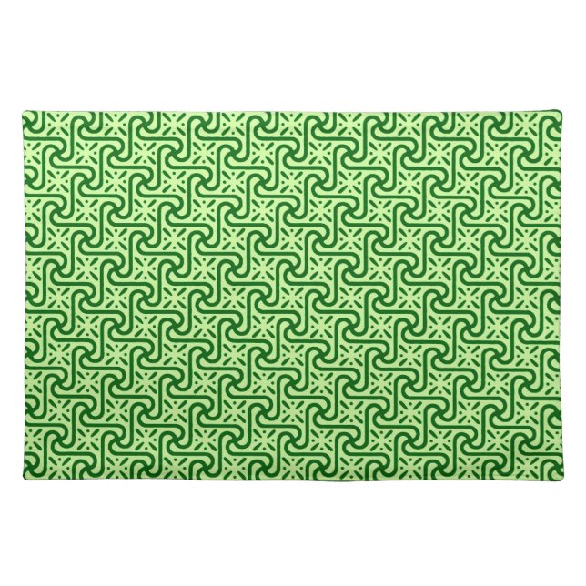 Egyptian tile pattern, emerald and lime green cloth placemat (Front)