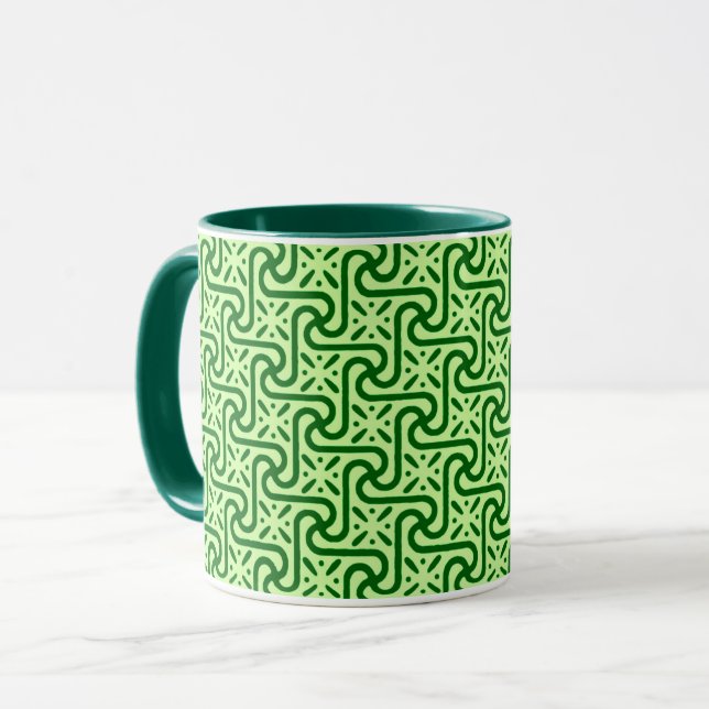 Egyptian tile pattern, emerald and lime green mug (Front Left)