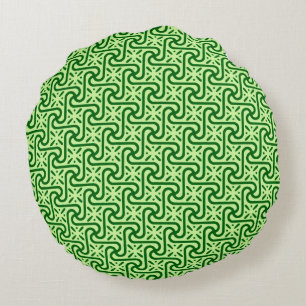 Egyptian tile pattern, emerald and lime green round pillow