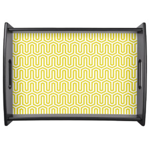 Egyptian tile pattern, mustard gold and white serving tray
