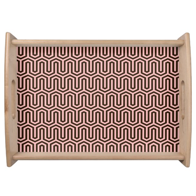 Egyptian tile pattern, pink and chocolate serving tray (Front)