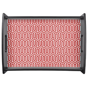Egyptian tile pattern, red and white serving tray