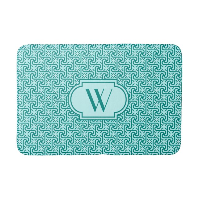 Egyptian tile pattern, turquoise and aqua bath mat (Front)