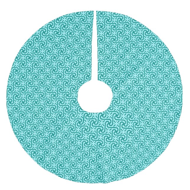 Egyptian tile pattern, turquoise and aqua brushed polyester tree skirt (Front)