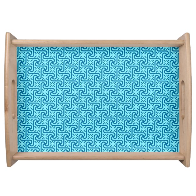 Egyptian tile pattern, turquoise and cobalt blue serving tray (Front)