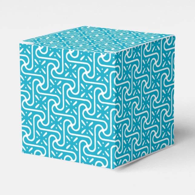 Egyptian tile pattern, turquoise and white favor boxes (Front Side)
