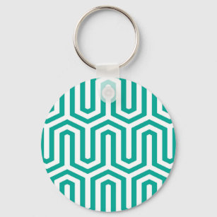 Egyptian tile pattern, turquoise and white keychain