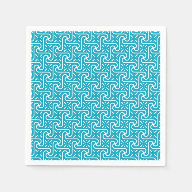 Egyptian tile pattern, turquoise and white paper napkins (Front)