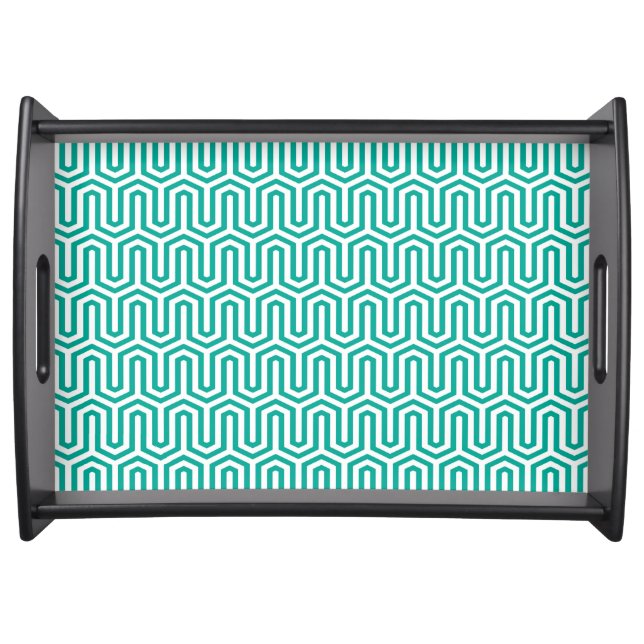 Egyptian tile pattern, turquoise and white serving tray (Front)