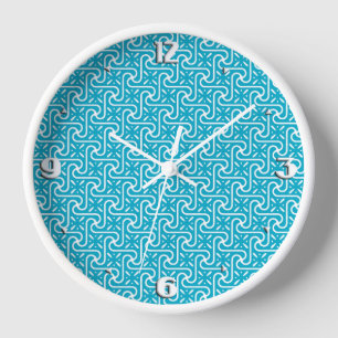 Egyptian tile pattern, turquoise and white wall clock