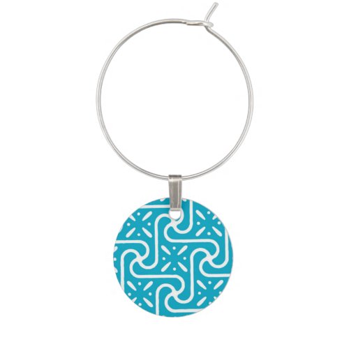 Egyptian tile pattern turquoise and white wine charm