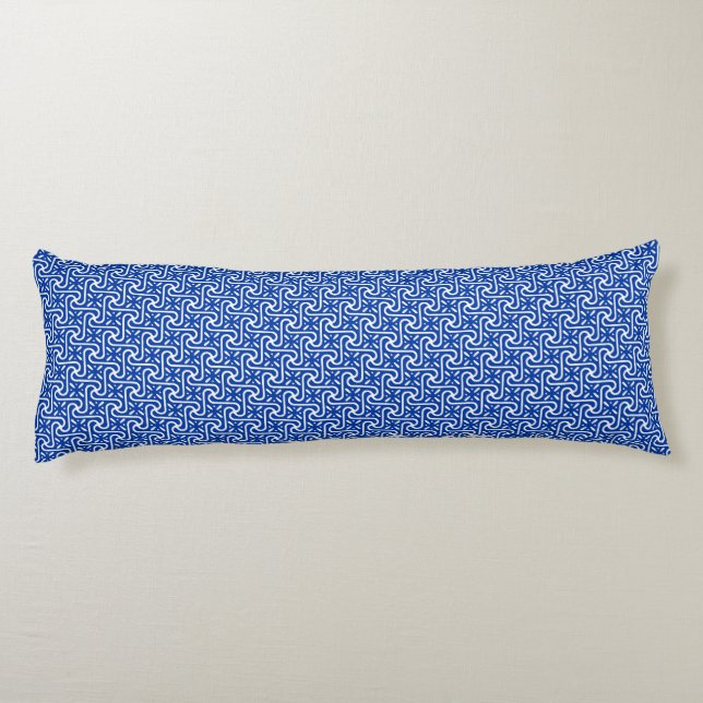 Egyptian tile pattern, white and cobalt blue body pillow (Back)