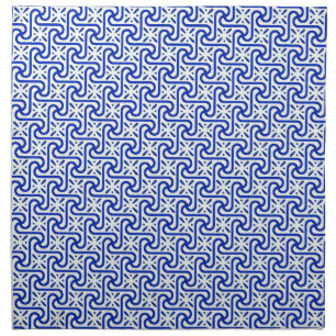 Egyptian tile pattern, white and cobalt blue cloth napkin