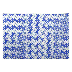 Egyptian tile pattern, white and cobalt blue cloth placemat