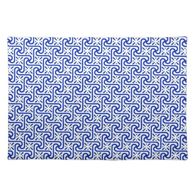 Egyptian tile pattern, white and cobalt blue cloth placemat (Front)