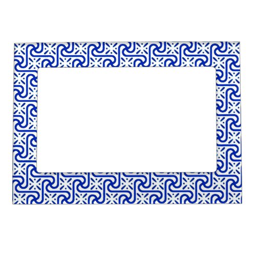 Egyptian tile pattern white and cobalt blue magnetic photo frame