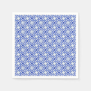 Egyptian tile pattern, white and cobalt blue napkins
