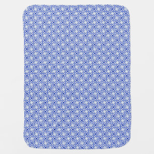 Egyptian tile pattern, white and cobalt blue swaddle blanket