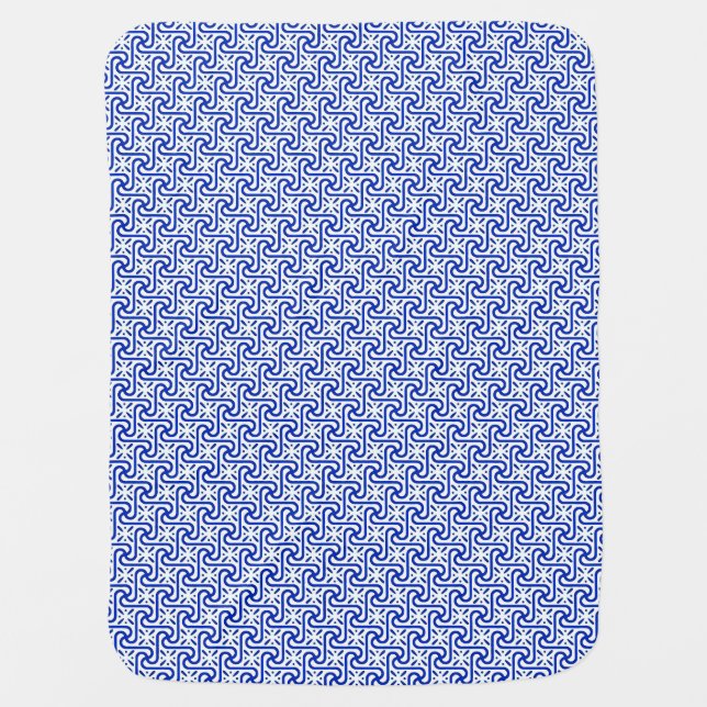 Egyptian tile pattern, white and cobalt blue swaddle blanket (Front)