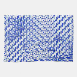Egyptian tile pattern, white and cobalt blue towel