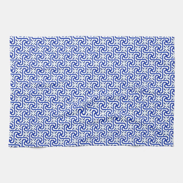 Egyptian tile pattern, white and cobalt blue towel (Horizontal)