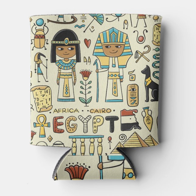 Egyptian travel theme, seamless design pattern. can cooler (Front)