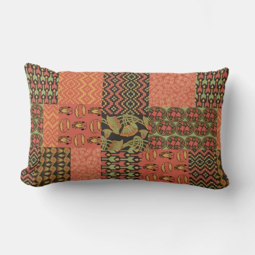 Egyptian Tribal Faux Patchwork in Terracotta Lumbar Pillow