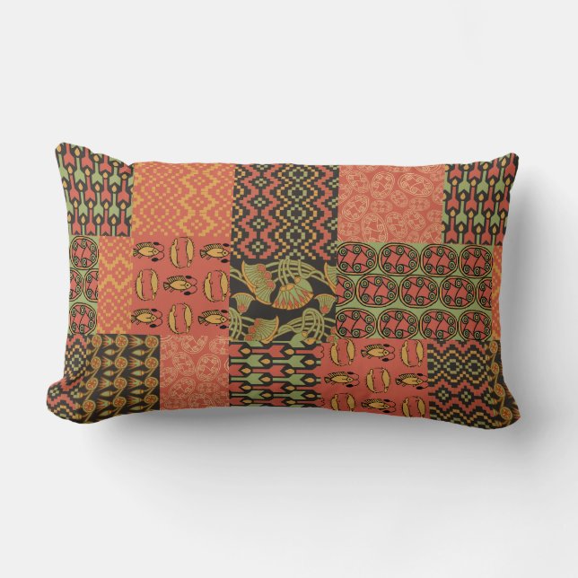 Egyptian Tribal Faux Patchwork in Terracotta Lumbar Pillow (Front)