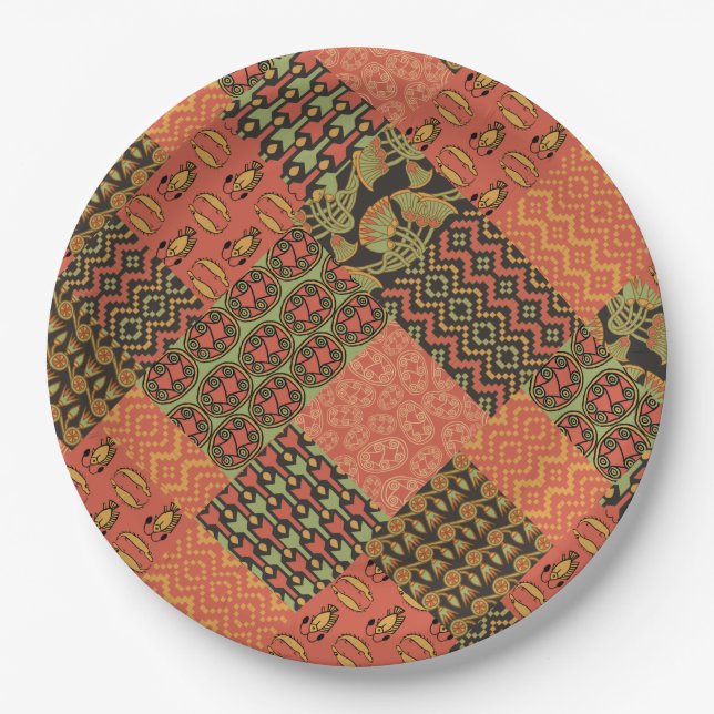 Egyptian Tribal Faux Patchwork Paper Plate (Front)
