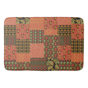 Egyptian Tribal Faux Patchwork Red Green Black Bathroom Mat